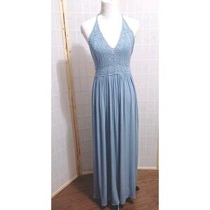 Sand & spirit Blue Boho Crochet Bodice Gauze Maxi Dress Women's XL